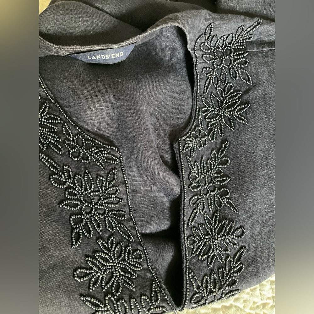 Lands’End Linen Beaded Tunic, navy blue - Picture 6 of 16